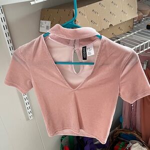 Cider Light Pink Collared Crop Top